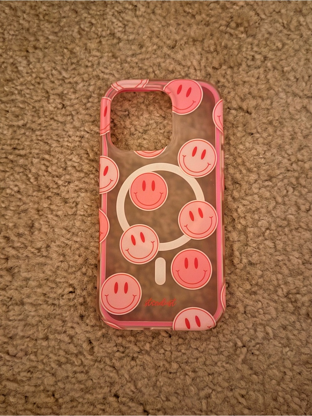 I phone 16 pro case Pink Smiley Pattern Clear Phone Case with MagSafe